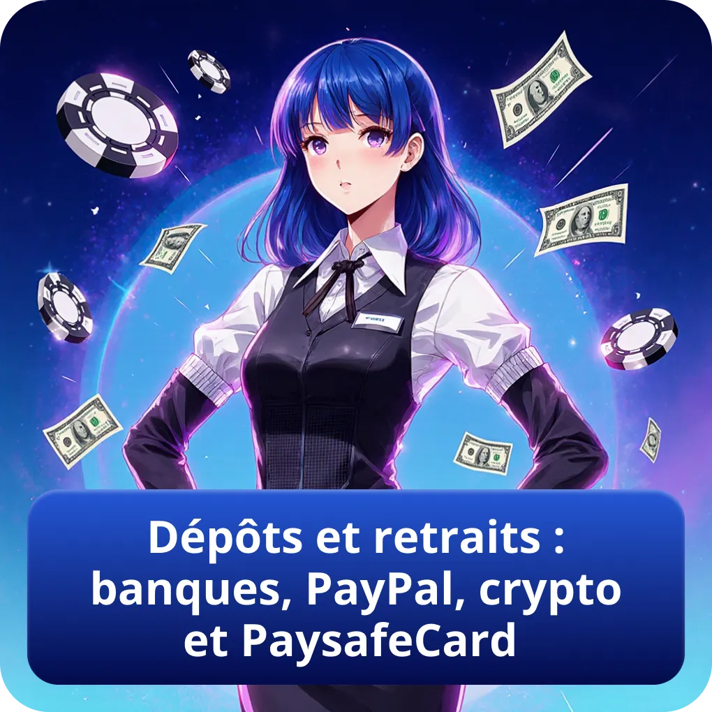 Dépôts et retraits : banques, PayPal, crypto et PaysafeCard